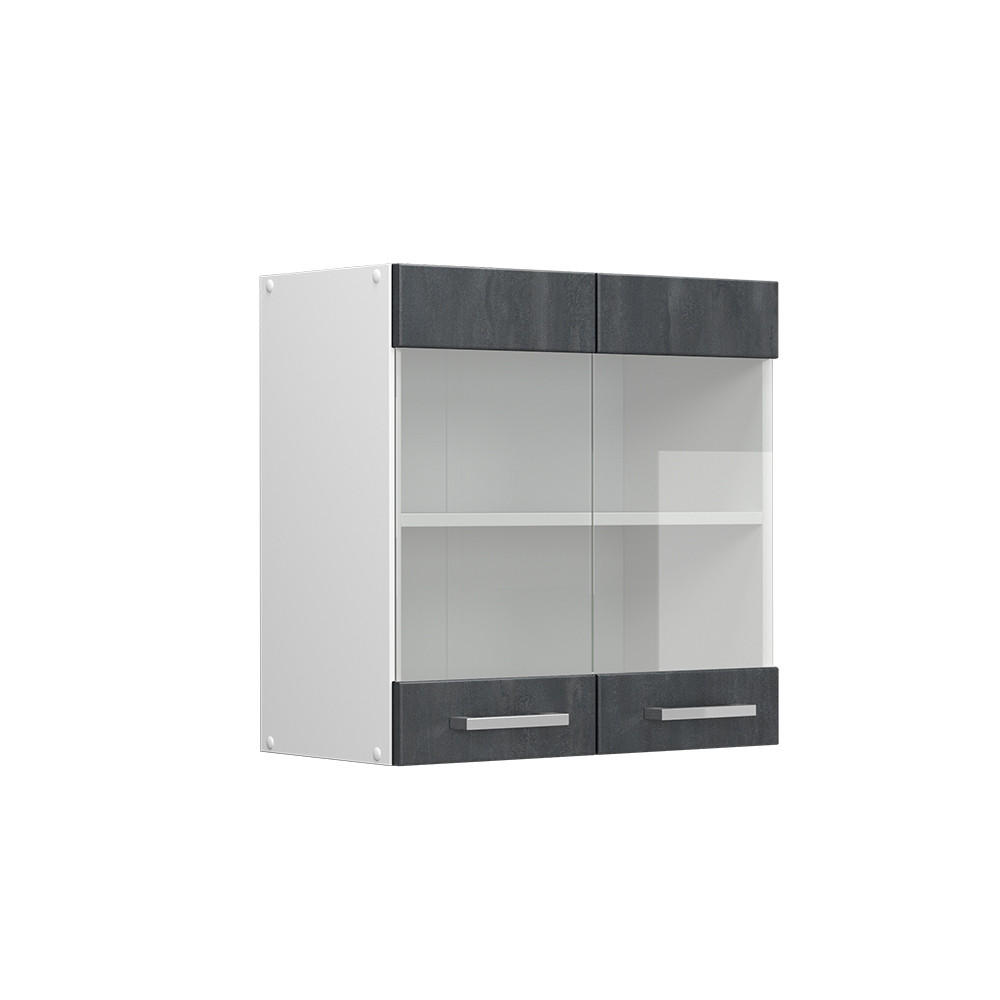 KÜCHENGLASSCHRANK R-Line Schwarz Beton 60 cm - Schwarz/Weiß, Holzwerkstoff (60/60/31cm) - Vicco