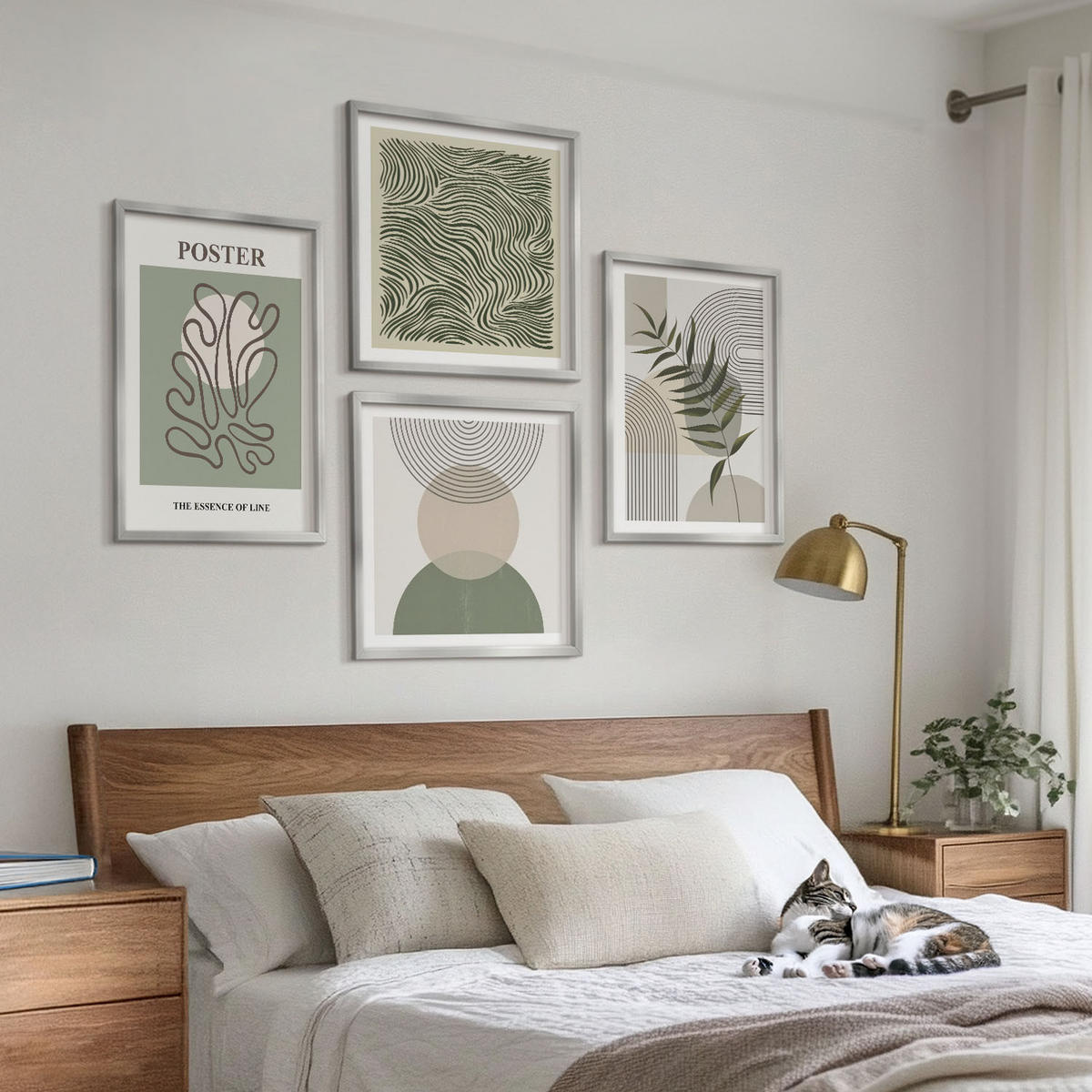 BILDER SET 4er Set - 50x50 cm & 40x60 cm Silberner Rahmen - Geometrische botanische Muster - Silberfarben, Kunststoff (50/50cm) - TULUP
