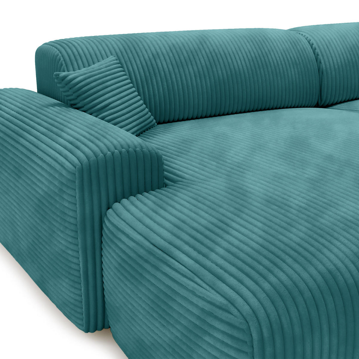 ECKSOFA mit Longchair - Cord - Türkis/Schwarz, Kunststoff/Textil (284/178cm) - home24