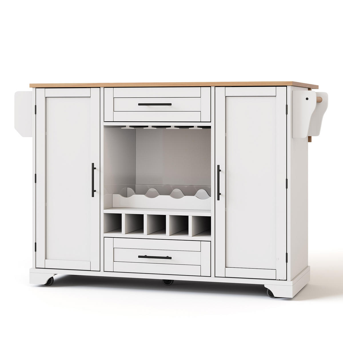 KÜCHENINSEL 138/92/45(70) cm Weiß/Natur aus MDF mit ausklappbarer Arbeitsplatte - Weiß, Holzwerkstoff (70/92/138cm) - OKMYHOME