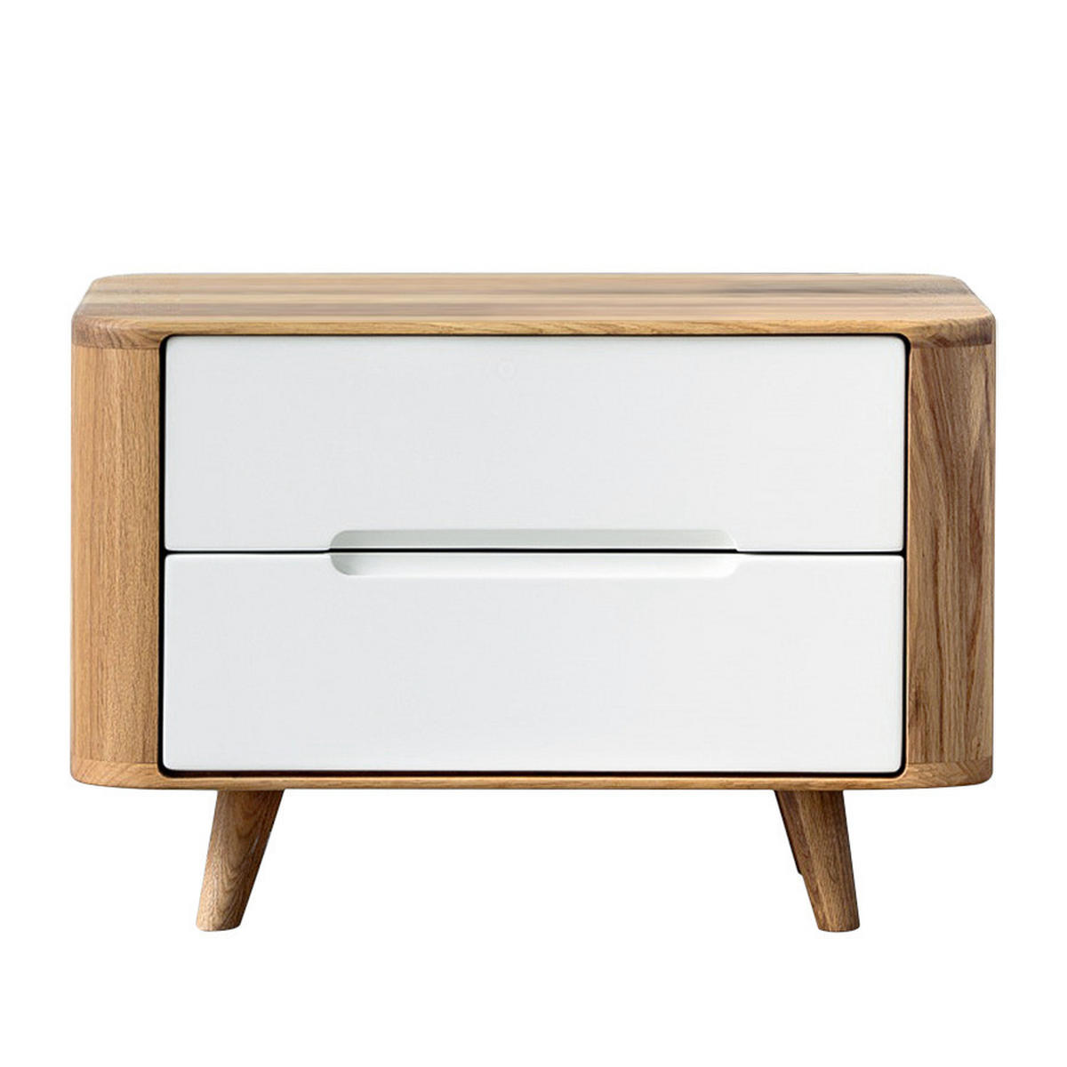 NACHTKOMMODE - Wildeiche teilmassiv - Wildeiche / Weiß - Weiß, Holz/Holzwerkstoff (60/40/42cm) - home24