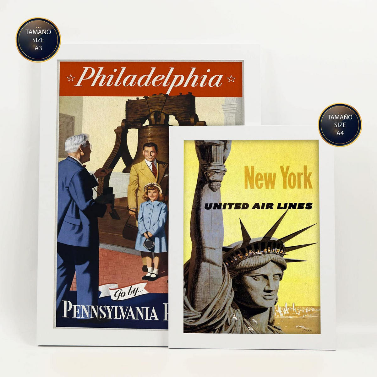 POSTER Set Mit 6 Vereinigte Staaten Vollfarbige Illustrationen Von Vintage Tourismus Werbetafeln Aus Der Ganzen Welt A3 & A4 Weißer Rahmen - Weiß, Papier (29/3cm) - Nacnic