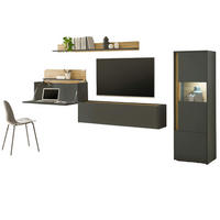 WOHNWAND grau matt, Eiche Wotan 320 cm, Wohnkombination mit Sekretär - Eiche Wotan/Grau, Glas/Holzwerkstoff (320/170/40cm) - Furn.Design