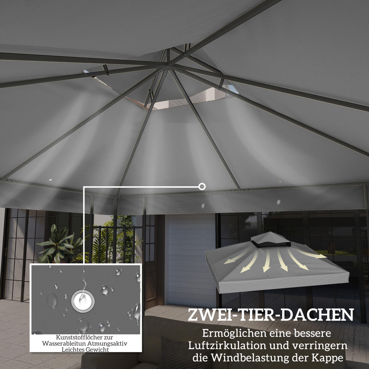 ERSATZDACH für Pavillon 3 x 3 m - Dunkelgrau, Kunststoff (300/1/300cm) - Outsunny