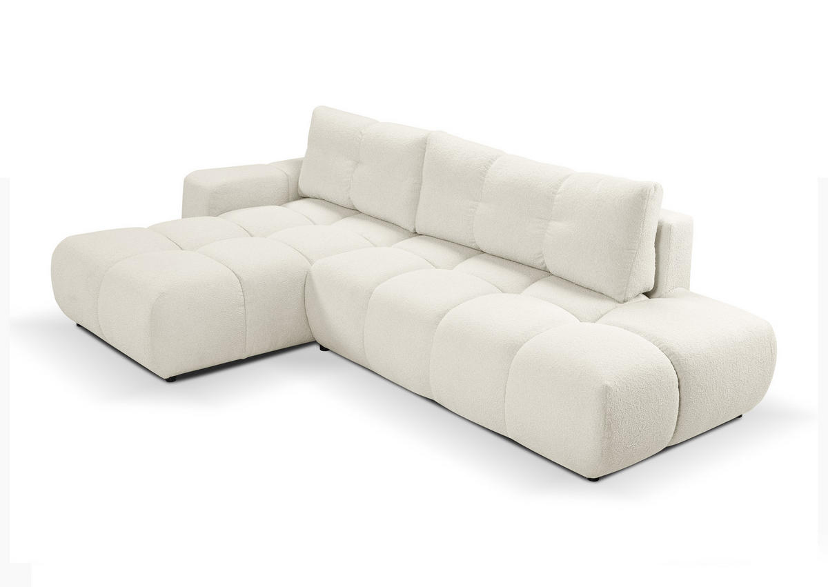 ECKSOFA L Form Hosio Cremeweiß 286/177/88 cm Links mit Schlaffunktion - Creme/Schwarz, Kunststoff/Textil (177/286cm) - AX Living