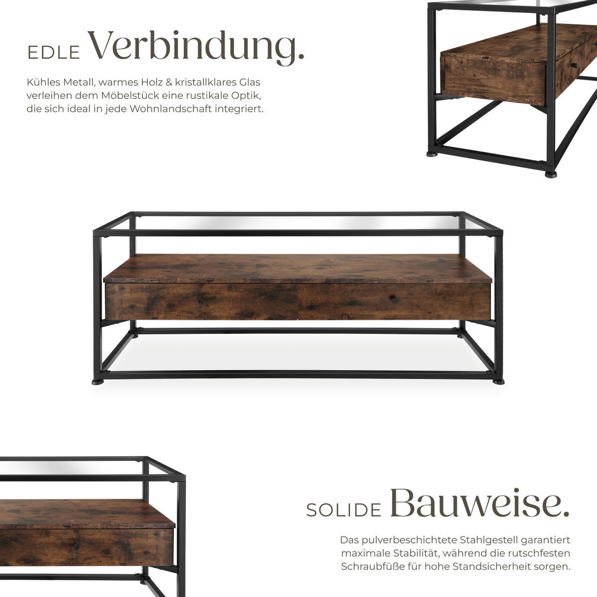 LOWBOARD Maidenhead,121,5 x 41,5 x 50,5 cm,Industrial Holz dunkel, rustikal - Rostfarben, Holzwerkstoff (41.5/50.5/121.5cm) - tectake