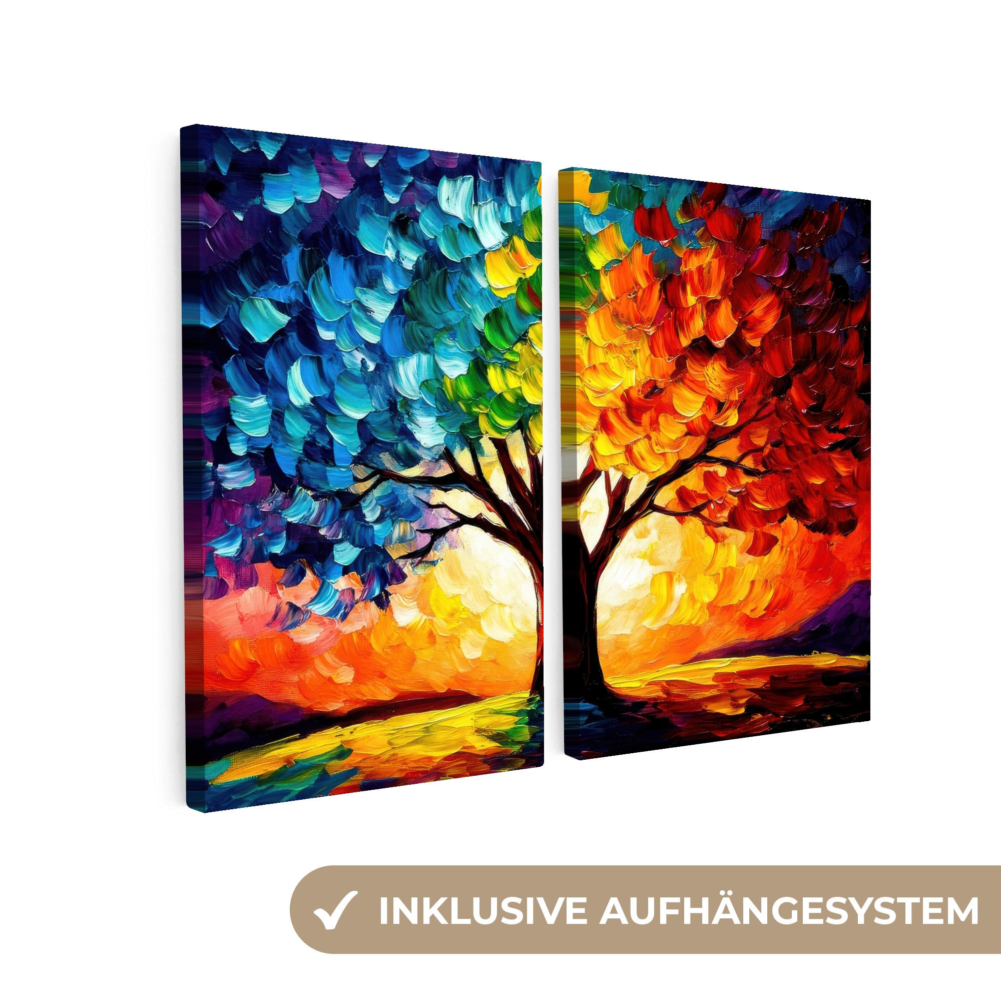 LEINWANDBILD 2er Set Baum - Farbenfroh - Malerei-Look - Abstrakt 160x120 cm - Multicolor, Textil (160/120cm) - MuchoWow