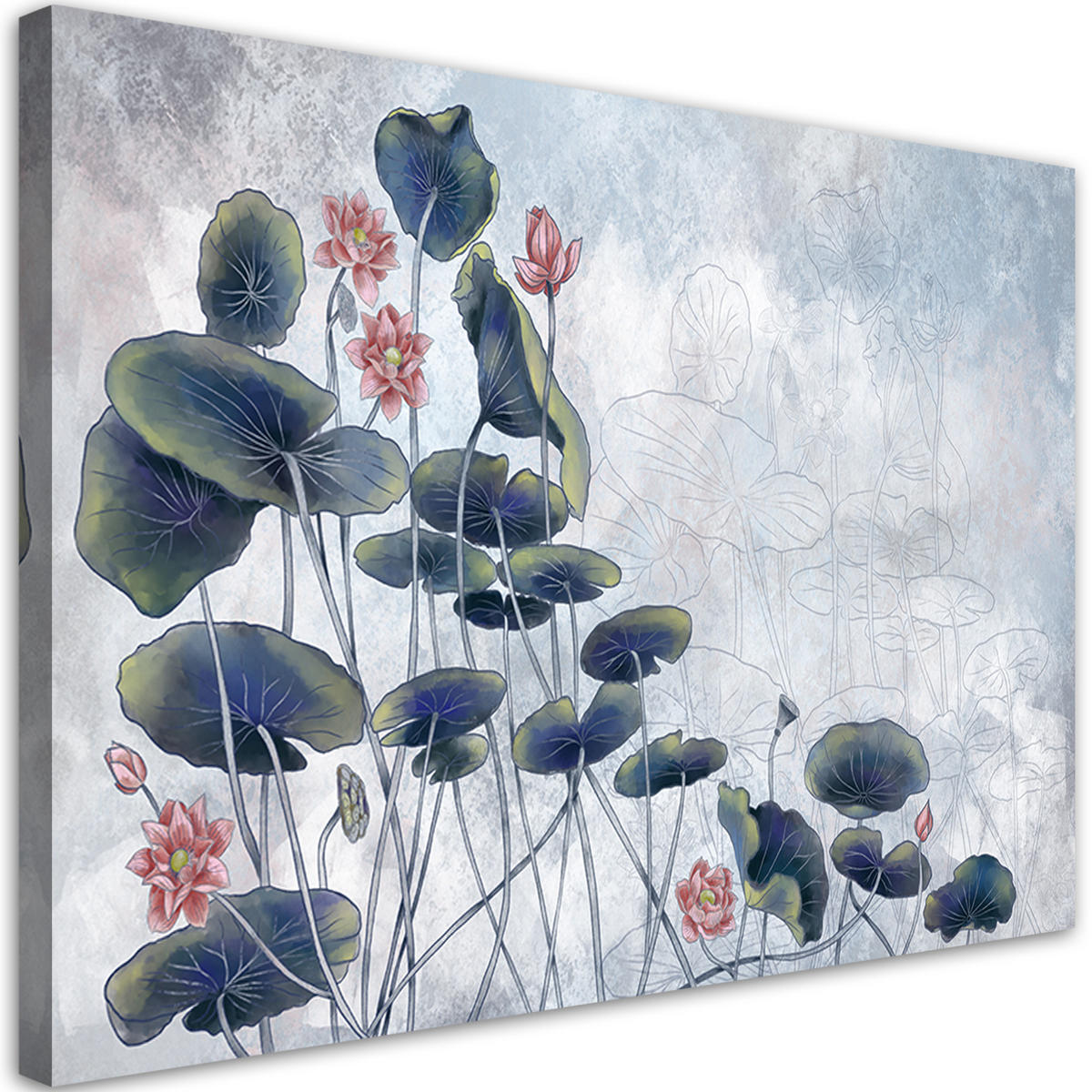 WANDBILD rote wasserlilie - Türkis, Textil (60/40cm) - Feeby