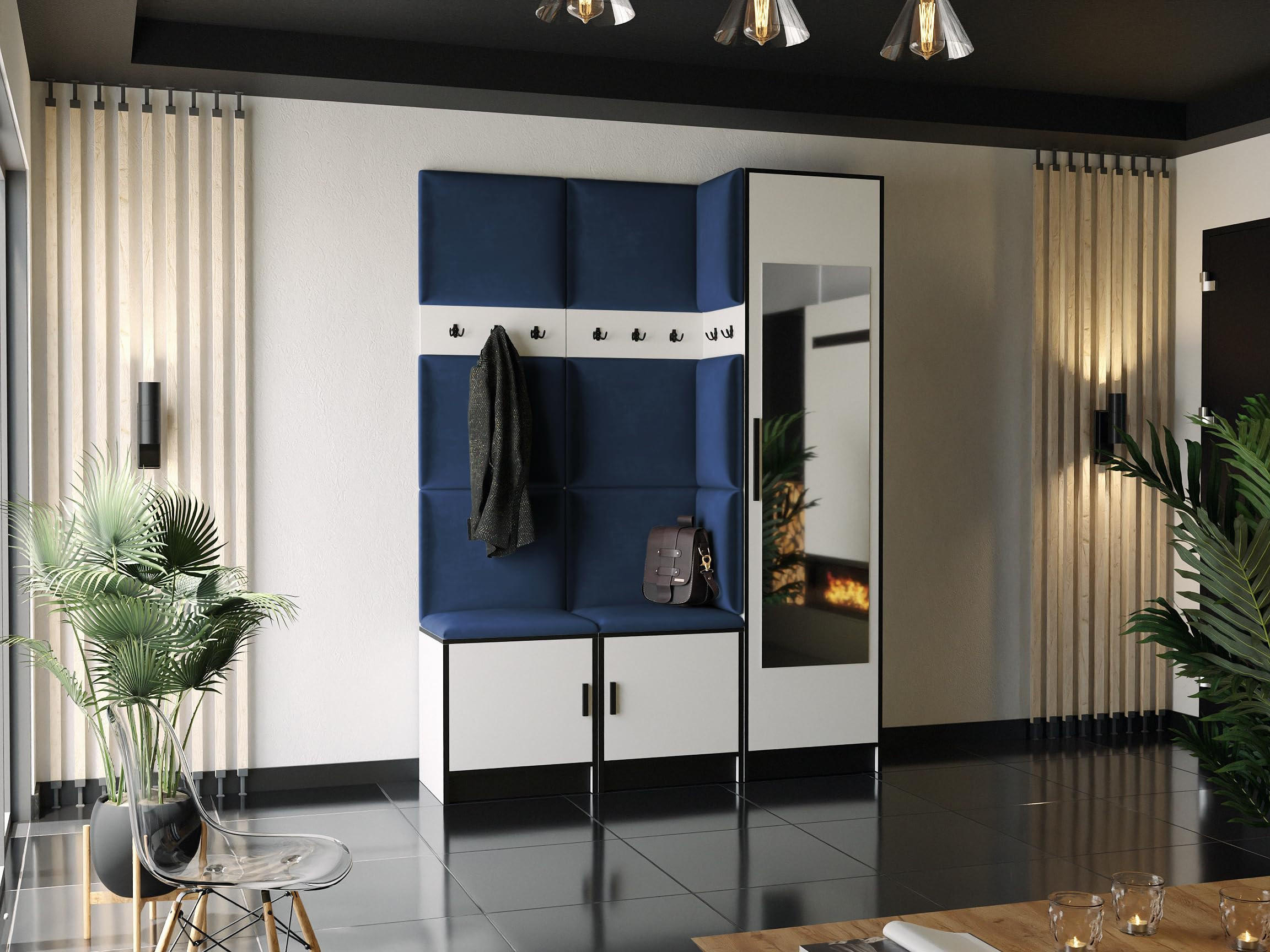 GARDEROBE ROJ 20 - 159,6x205x39cm Weiß + Stoff Blau - Weiß/Dunkelblau, Holzwerkstoff (159.6/205/39cm) - Kier Furniture