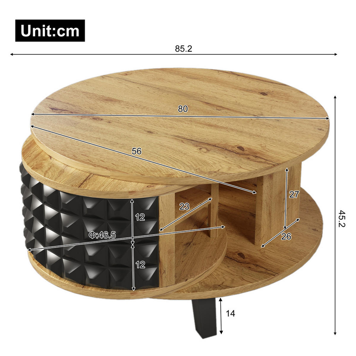 COUCHTISCH Drehtisch Versteckte Ablage Beistelltisch Modern Wohnzimmer - Braun, Holz (87/85.98/11cm) - FLIEKS
