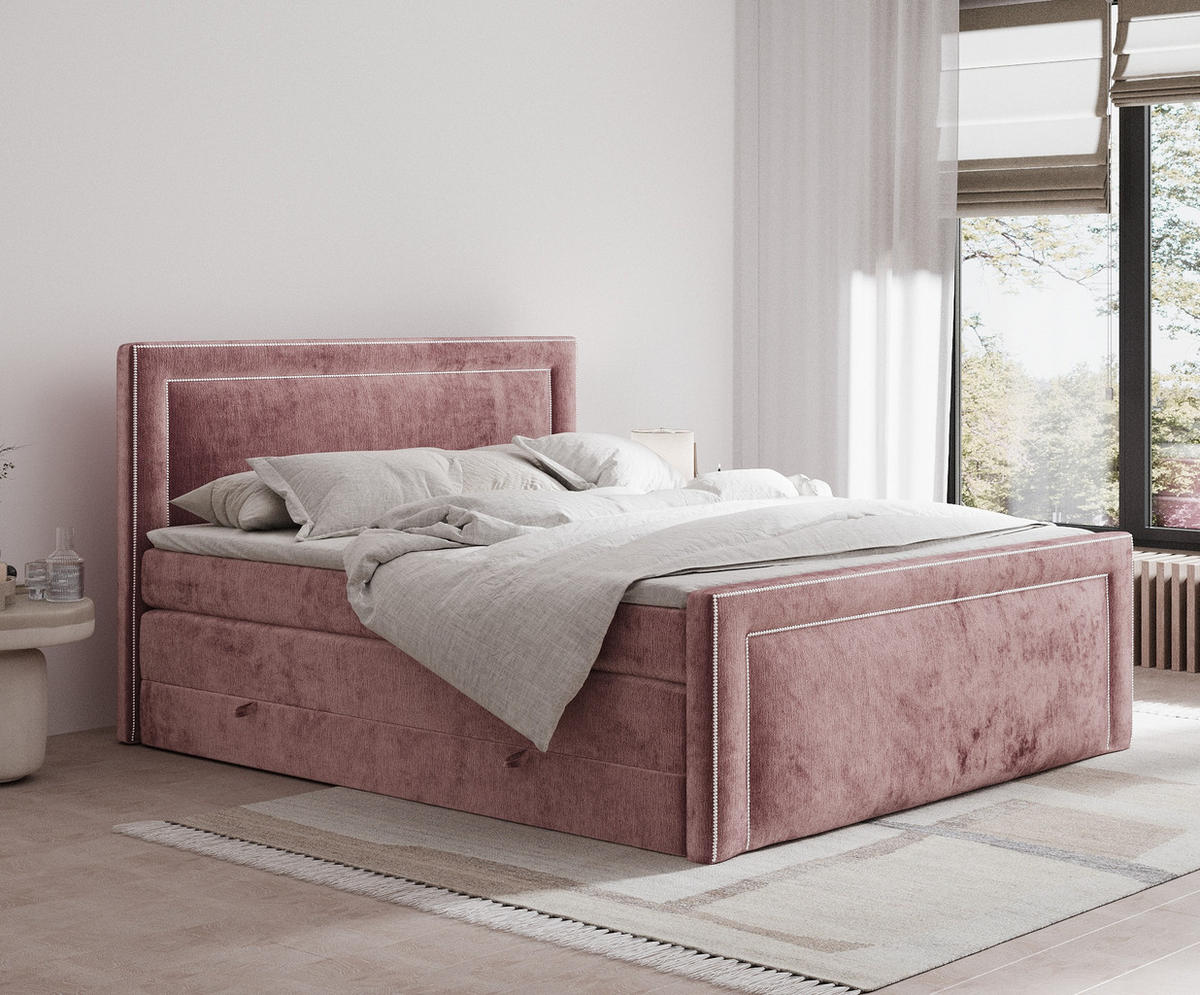 BOXSPRINGBETT Luxora Rosa 160/200 cm - Schwarz/Rosa, Holz/Holzwerkstoff (160/200cm) - Maison de Reve
