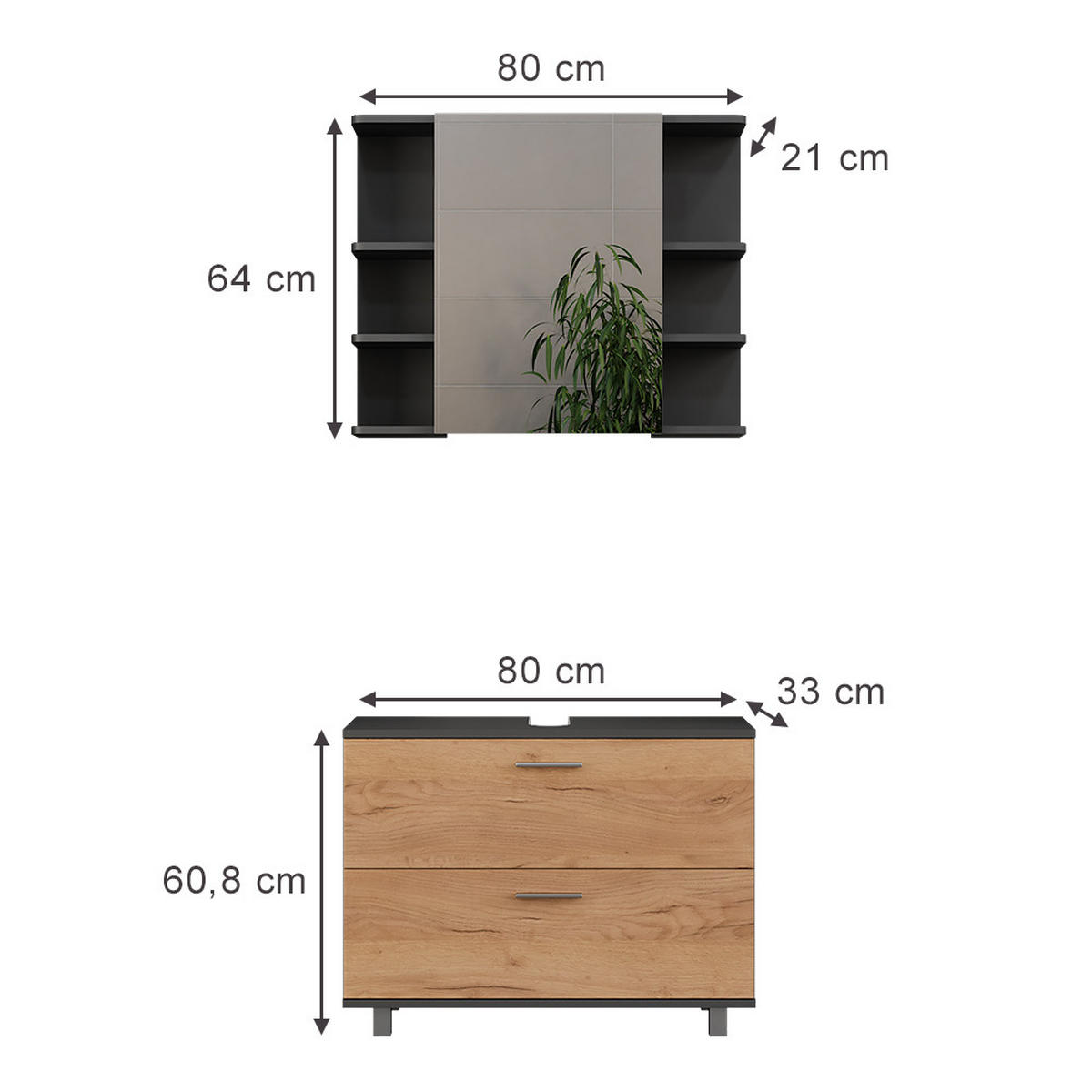 Honigeiche/Anthrazit, Holzwerkstoff (80/60.8/33cm) - Vicco