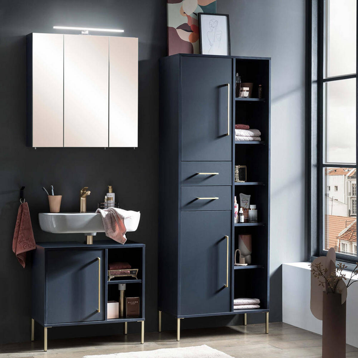 WASCHBECKENUNTERSCHRANK Kella-80 - Blau, Holzwerkstoff (66/64/34cm) - Lomado