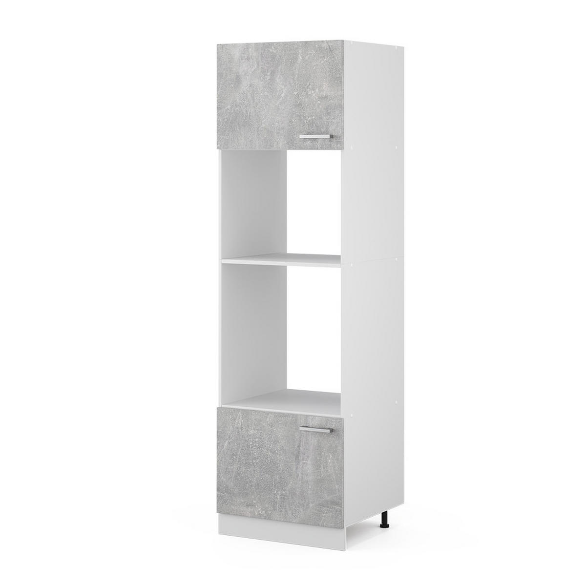 HOCHSCHRANK R-Line Beton 60 cm mit offenen Regalen, und Türen - Schieferfarben/Weiß, Holzwerkstoff (60/207/57.2cm) - Vicco