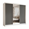 SCHWEBETÜRENSCHRANK Cabinio Weiß Grau 240/216/61 cm – mit Spiegel und Lamellen - Weiß/Grau, Holzwerkstoff/Kunststoff (240/216/61cm) - AX Living