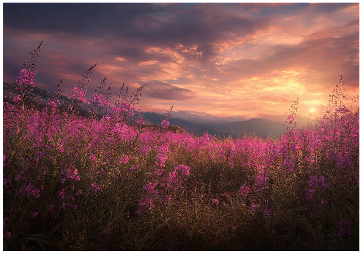 FOTOTAPETE Blumen Wiese Rosa 250x175 cm - Multicolor, Papier (250/175cm) - Wallarena