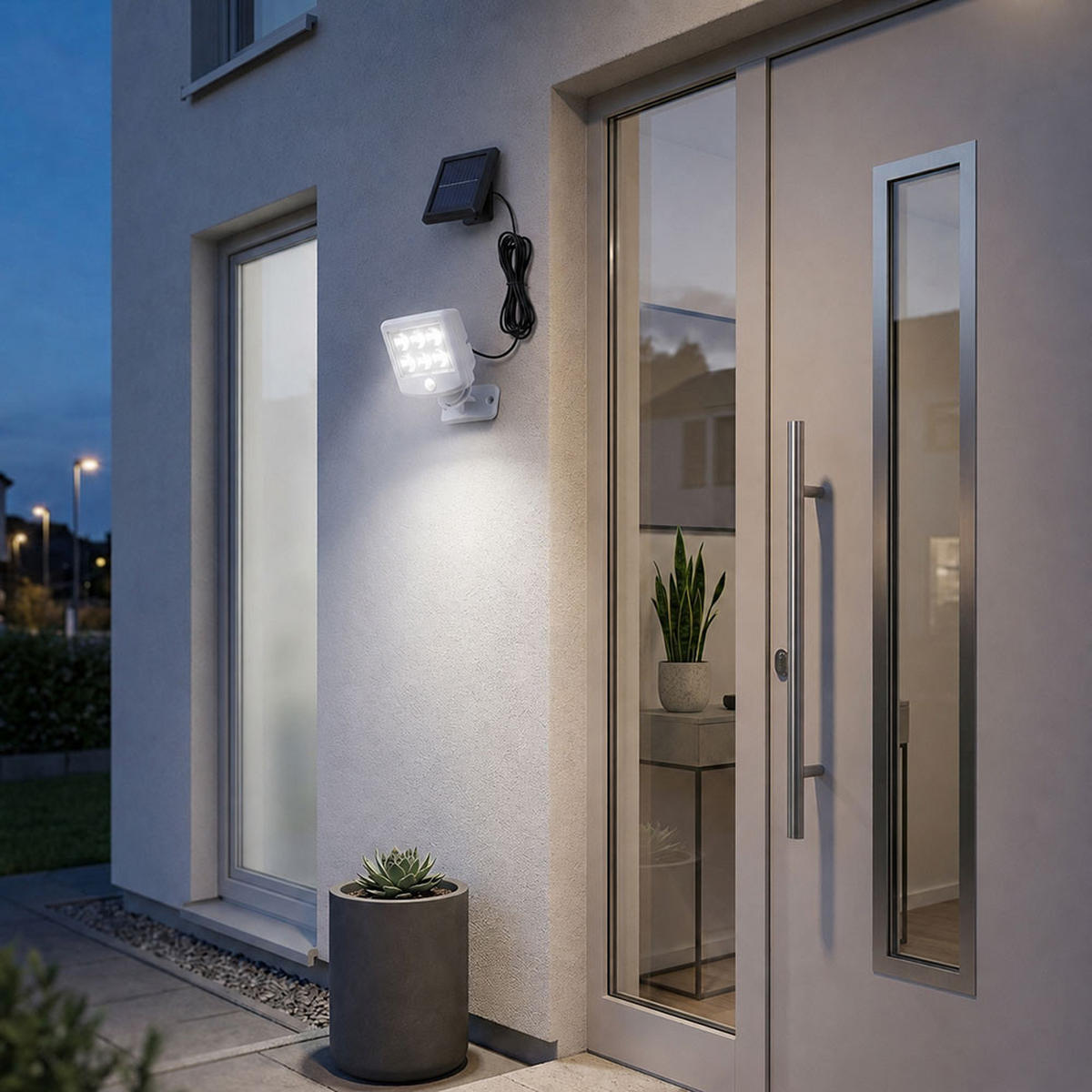 LED AUSSENLEUCHTE Weiß Bewegungsmelder 3er Set - Weiß, Kunststoff (10/5.3/12.8cm)