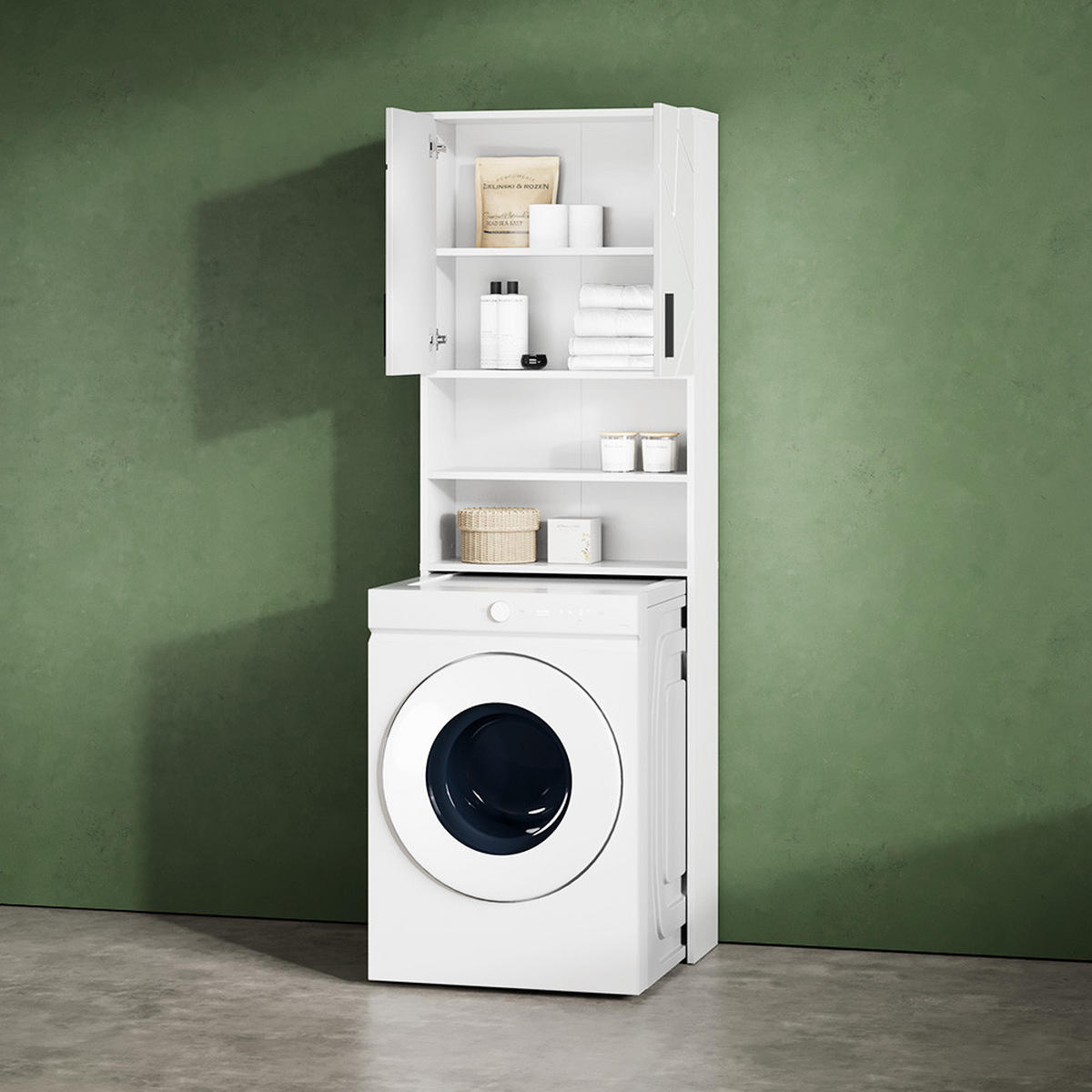 WASCHMASCHINENSCHRANK Ronco Weiß Hochglanz 64 x 190.5 cm - Weiß Hochglanz, Holzwerkstoff (64/190.5/26cm) - Livinity®