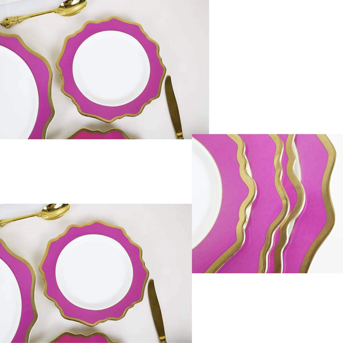 TELLERSET Pink Gold Bone China 4tlg Ø33 Ø27 Ø22 Ø16 cm - Lila, Keramik (33/33/3cm) - Quality Elegance