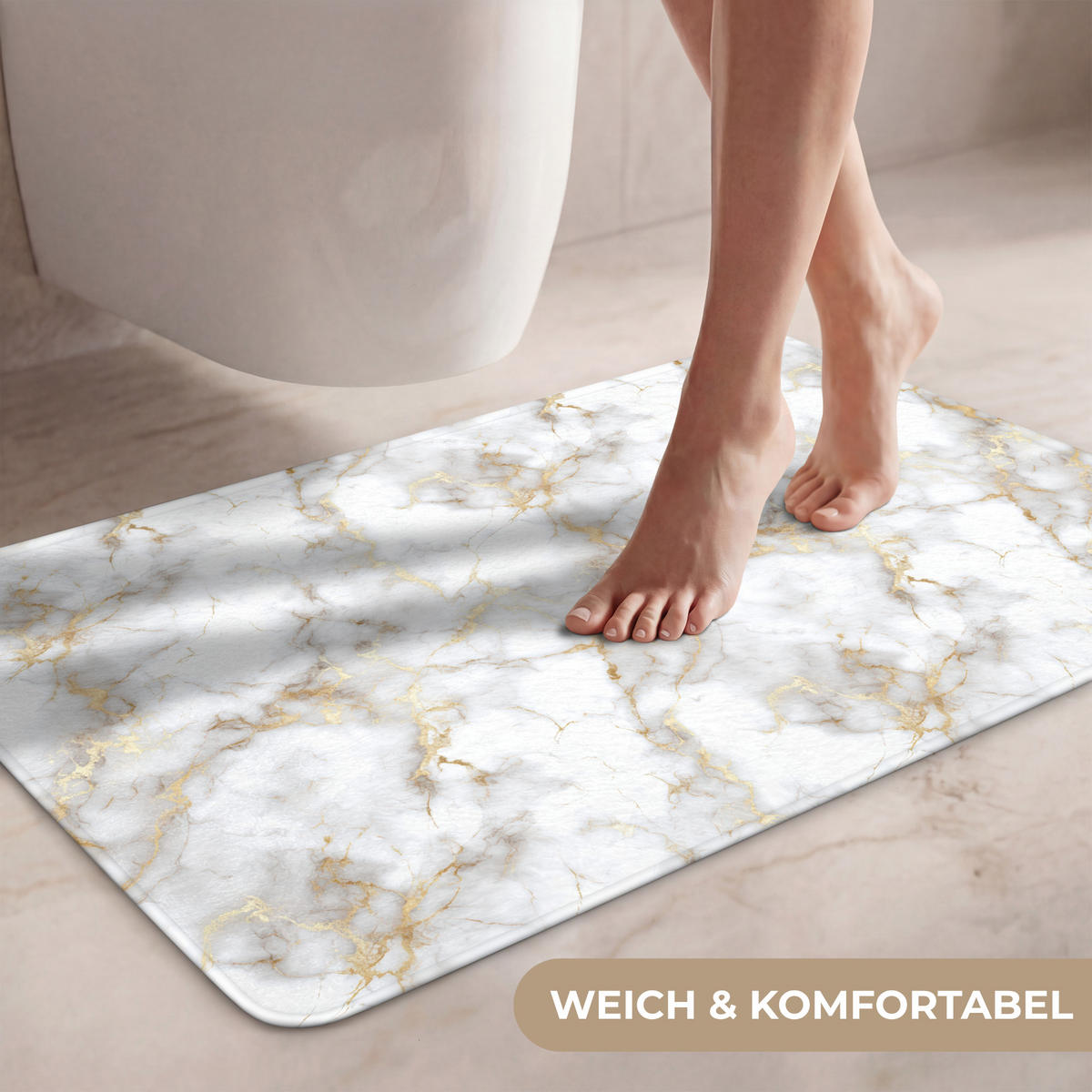 WC PŘEDLOŽKA Zlaté žilky - Mramor - Bílý 80x50 cm - bílá, textil/plast (80/1cm) - OnlyWow