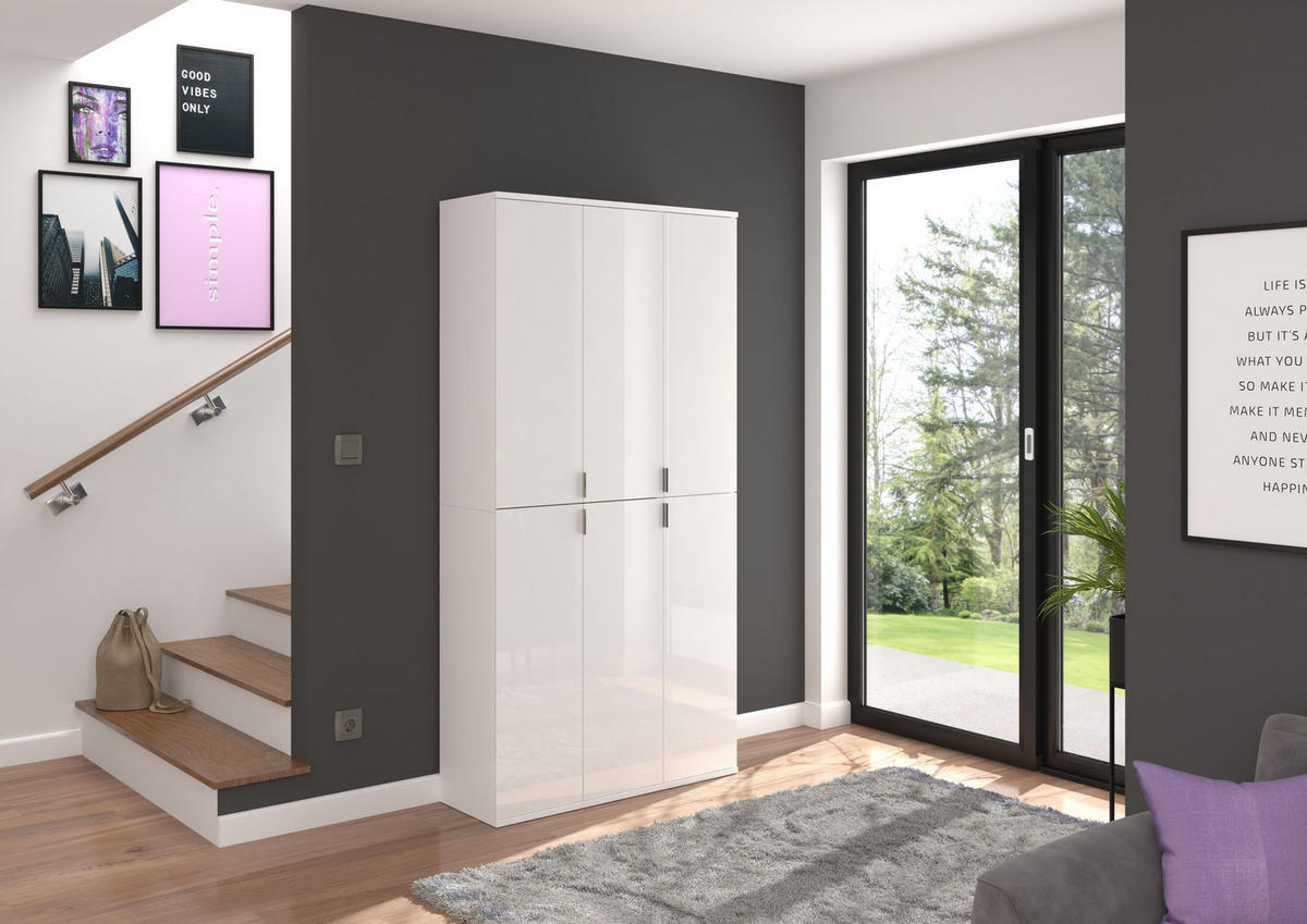 HOCHSCHRANK Projekt X Garderobe in weiß Nachbildung und weiß hochglanz B/H/T: 30x193x34 cm - Weiß, Holzwerkstoff (30/193/34cm)