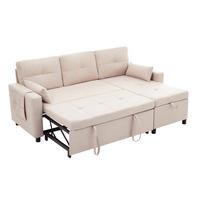 L-FÖRMIGES Schlafsofa aus Leinen mit Stauraum & Getränkehalter, 211/136/87 cm, Beige - Beige, Textil (136/87/211cm) - Redom