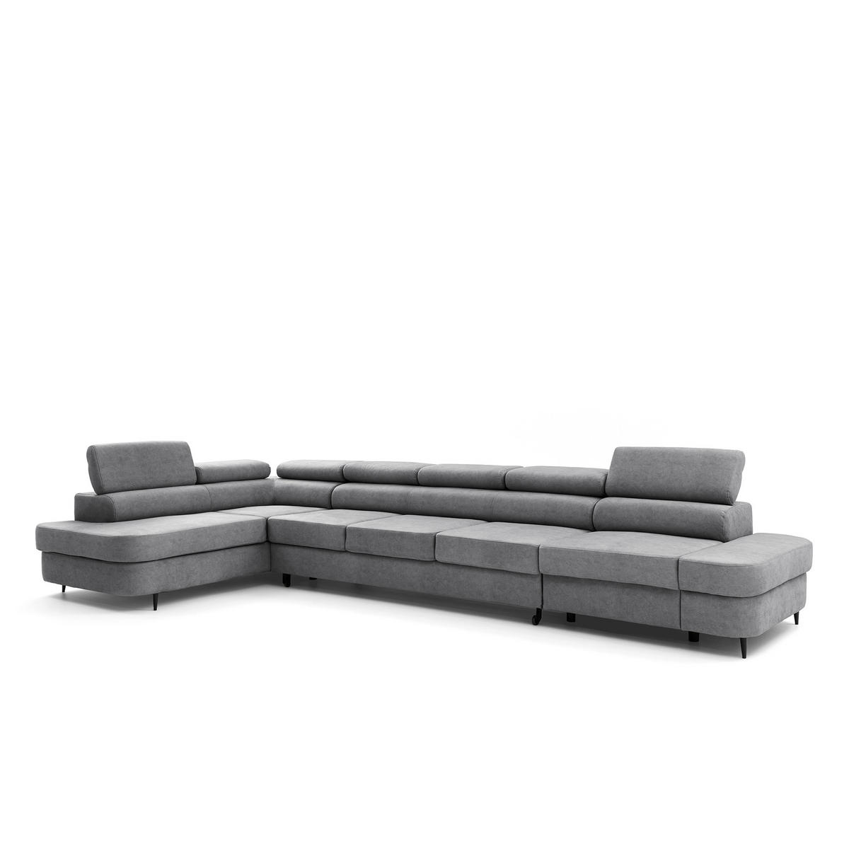 ECKSOFA PRIAM XXL L-Form Links mit Schlaffunktion 125x265 Velours Grau - Schwarz/Grau, Holz/Textil (203/420cm) - Muffo