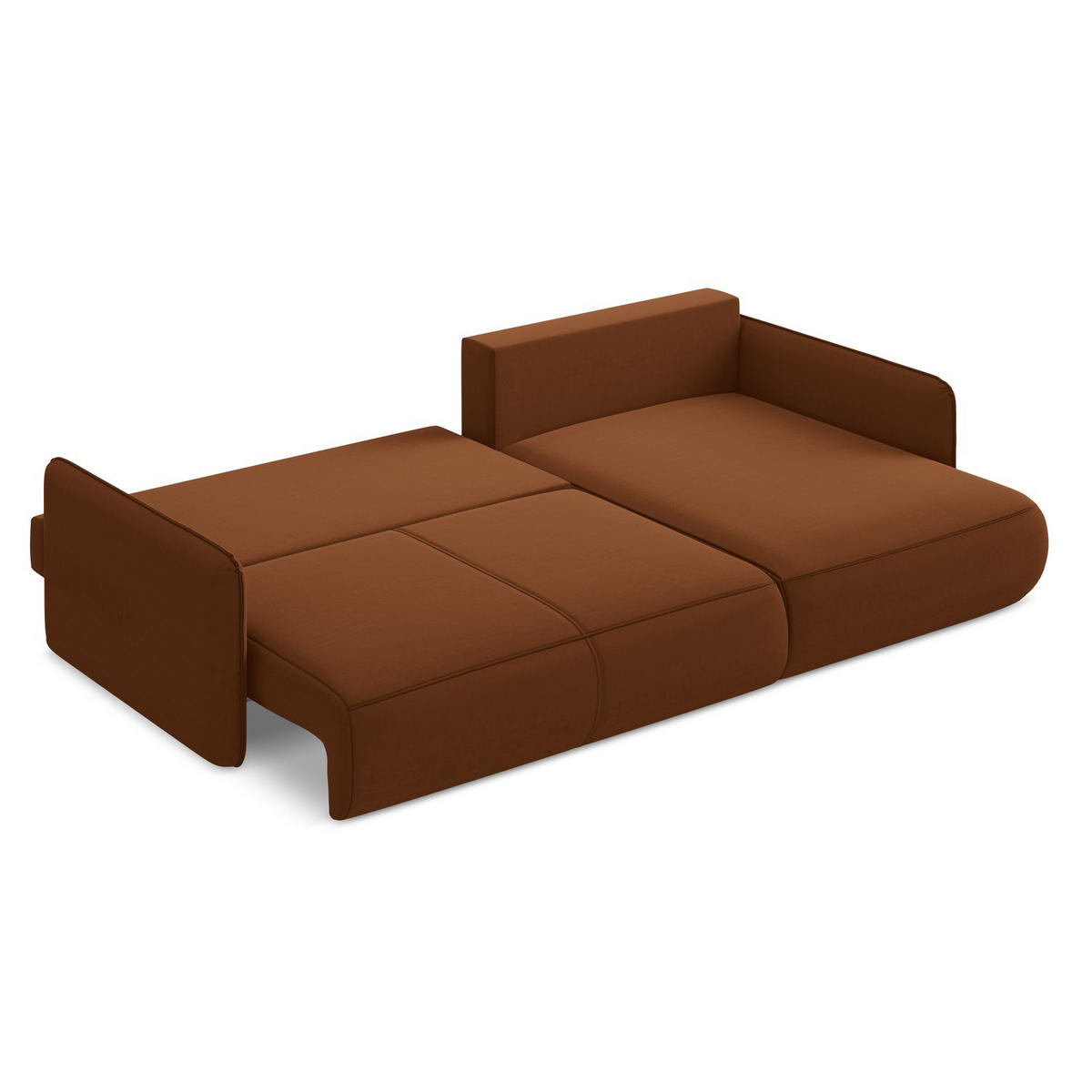 ECKSOFA mit Schlaffunktion Samt Stoff Orange - Terracotta/Schwarz, Kunststoff/Textil (240/148cm) - LaMiaSofa