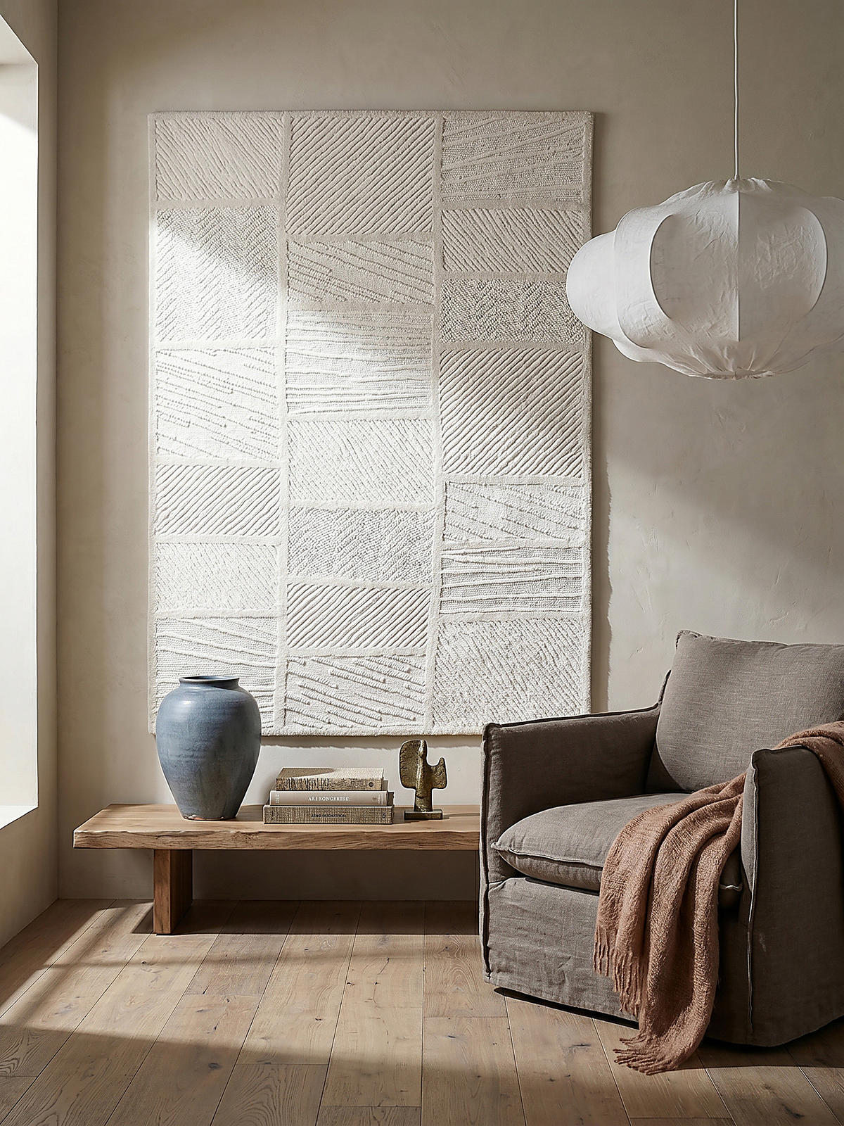 WOLLTEPPICH CARVE, geometrisch, Weiß, 140 x 200 cm - Beige, Textil (140/200cm) - KADIMA DESIGN