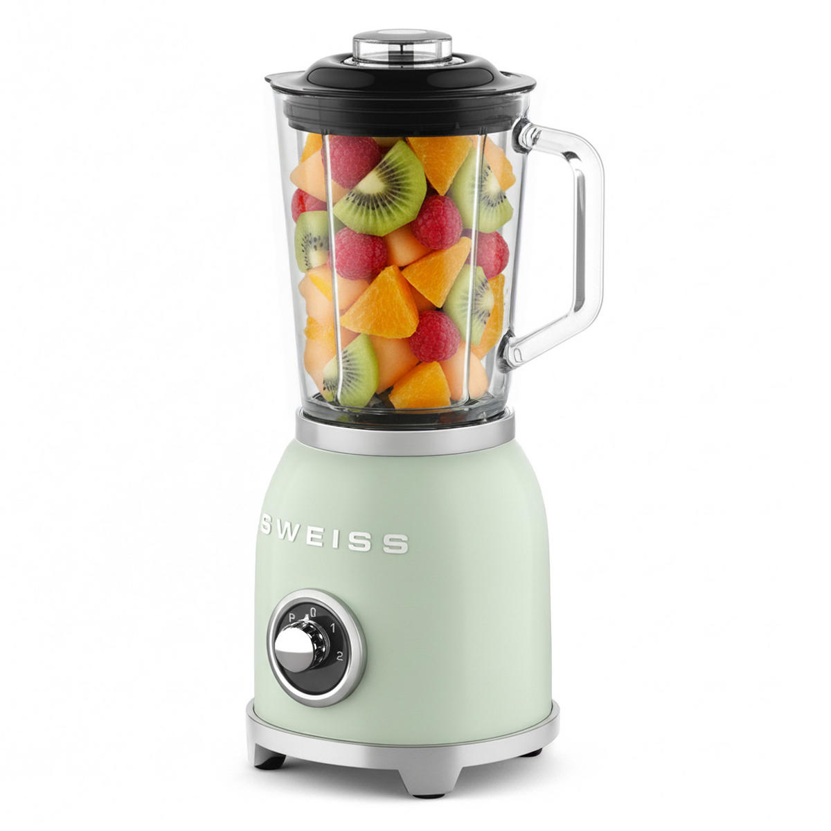 MIXER MXV7 Grün, 2 Geschwindigkeitsstufen und Pulsfunktion, 6 Edelstahlklingen, Fassungsvermögen 1,5 l, 1000 W - Grün, Metall (19/39.3/18.5cm) - SWEISS