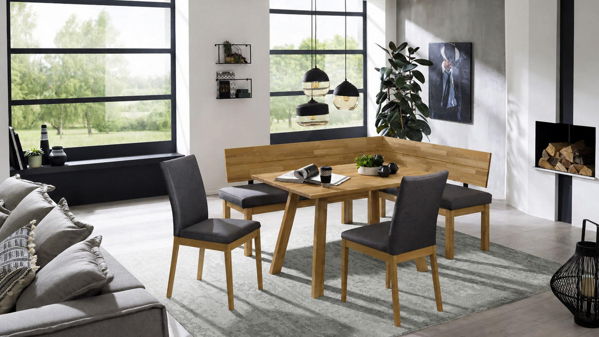 ECKBANKGRUPPE Modern Danny 1 für 7 Personen Massivholz Wildeiche/Grau - Wildeiche/Grau, Holz (194/85/155cm) - 58aufmkessel