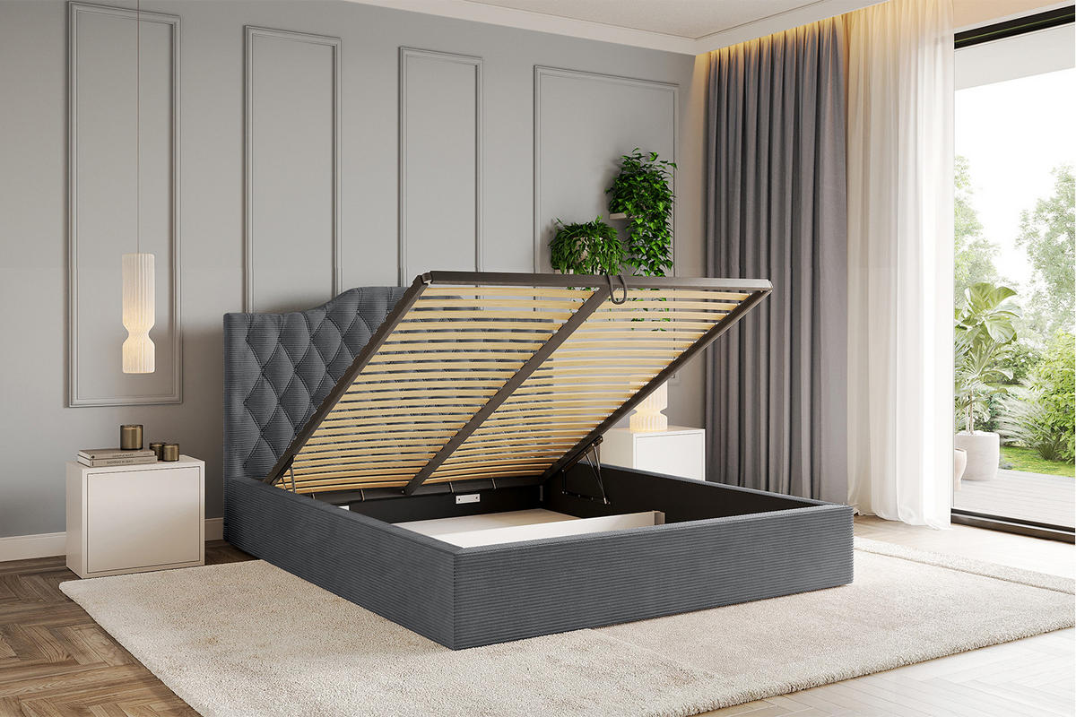 POLSTERBETT mit Bettkasten und Lattenrost, Boxbett ohne Matratze - FALIO 180x200 Dunkelgrau - Anthrazit, Holzwerkstoff/Textil (180/200cm) - ALTDECOR