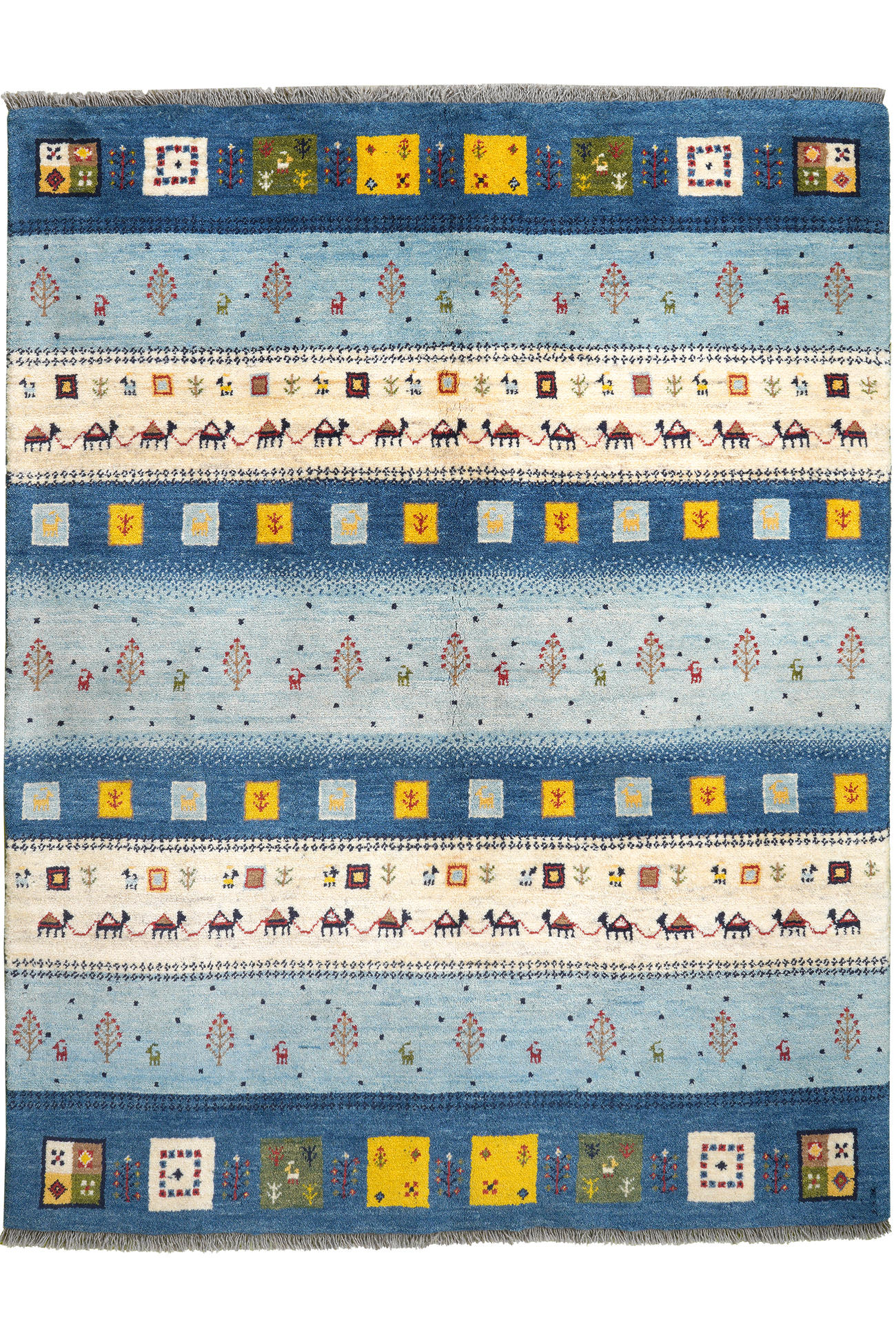 TEPPICH Rizbaf Blau 199/152 cm Schurwolle - Blau, Textil (152/199cm) - Looma