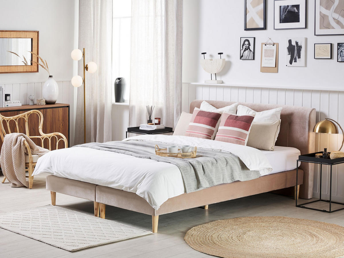 BOXSPRINGBETT 160/200cm Pastellrosa Marquise - Pink, Textil (160/200cm) - Beliani