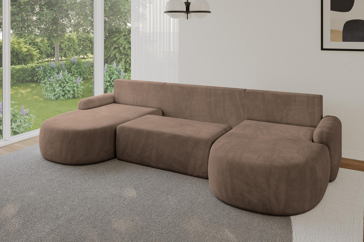 WOHNLANDSCHAFT mit Schlaffunktion und Bettkasten LIRA-U - 335x172x89 Braun - Braun, Holzwerkstoff/Textil (335/89/172cm) - ALTDECOR