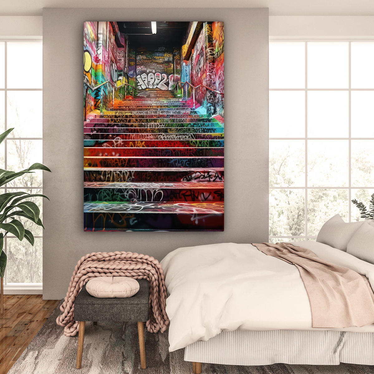 SLIKA NA PLATNU Stopnice 90x140 cm - večbarvno, tekstil (90/140cm) - MuchoWow