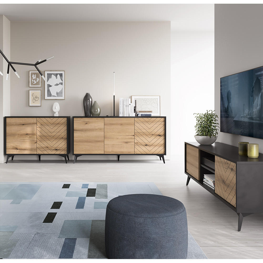 WOHNZIMMER-SET 3-TLG. Dale-160 - Schwarz, Holzwerkstoff (410/77/39cm) - Lomado