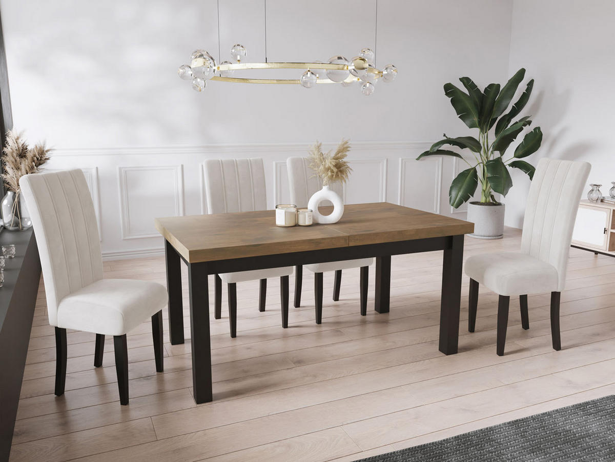 ESSTISCH Gemini rechteckig ausziehbar, Lefkas Eiche 160-210/90/78 cm - Alteiche/Schwarz, Holz/Holzwerkstoff (160/90/78cm) - WFL GROUP