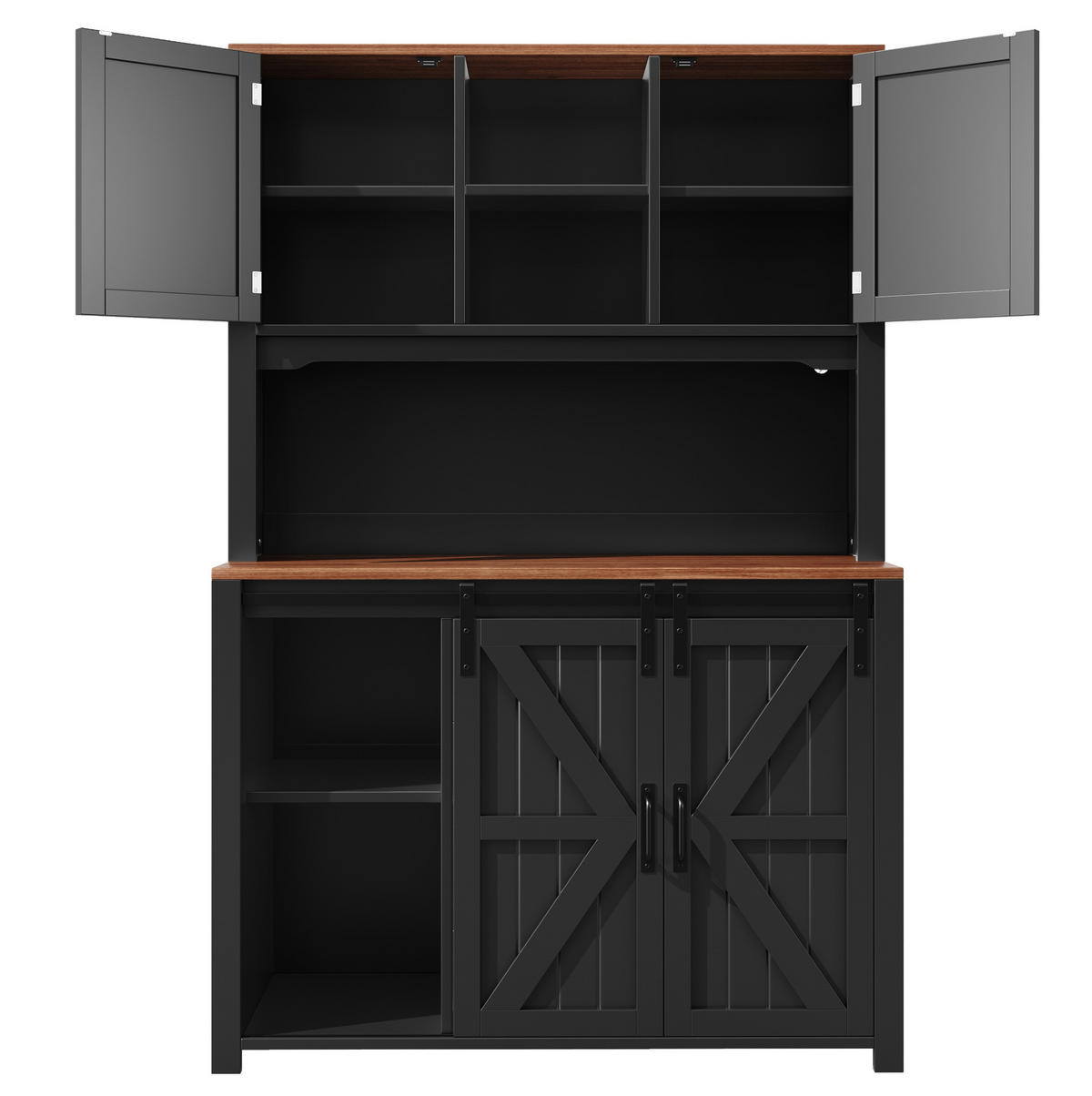 BUFFET 115/40/174,7 cm aus MDF und Metall mit LED-Beleuchtung Schwarz - Schwarz, Holzwerkstoff (115/174.7/40cm) - Modenvie