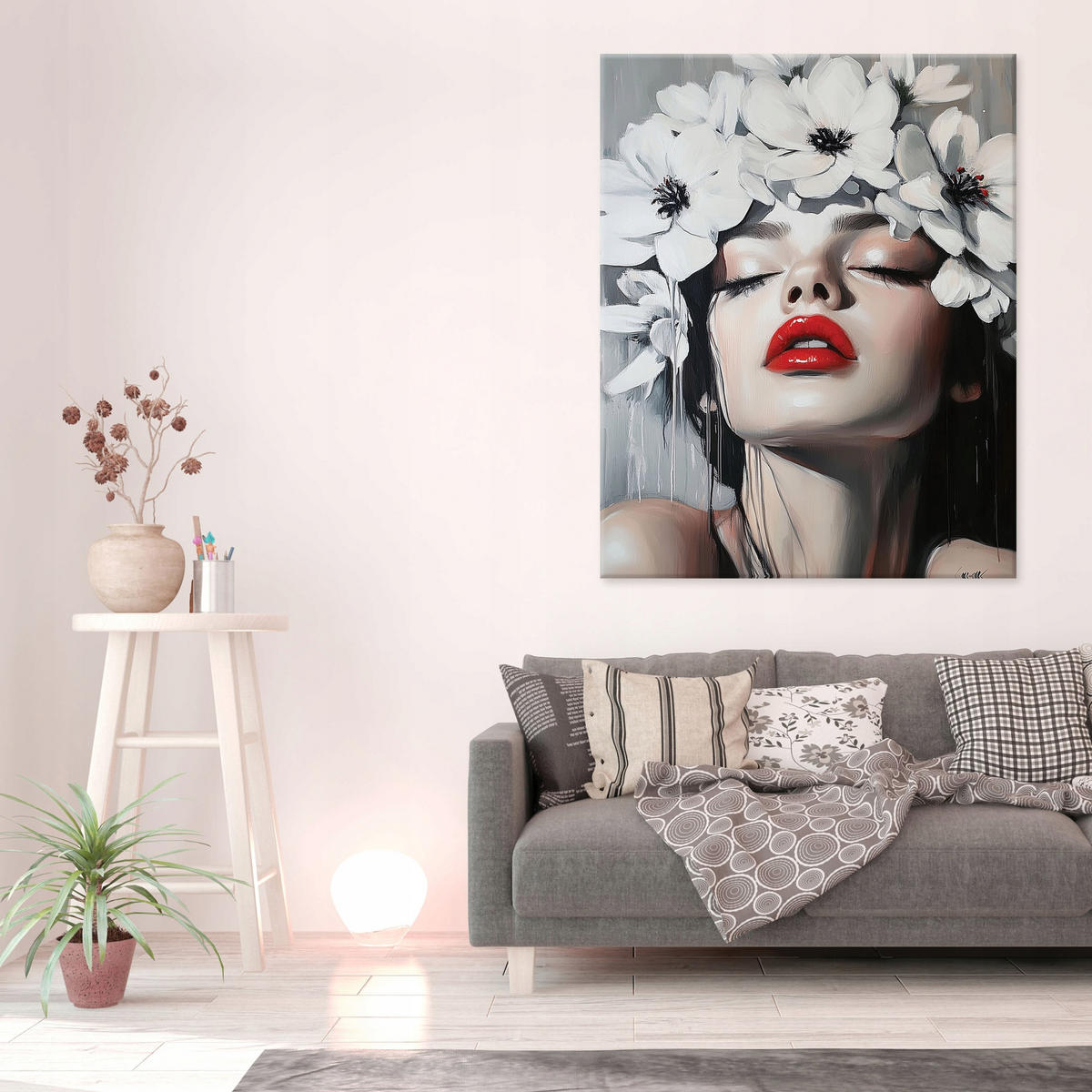 LEINWAND BILDER Frau Blumen Schlafzimmer 100x70 - Multicolor, Holzwerkstoff (70/100cm) - Wallarena