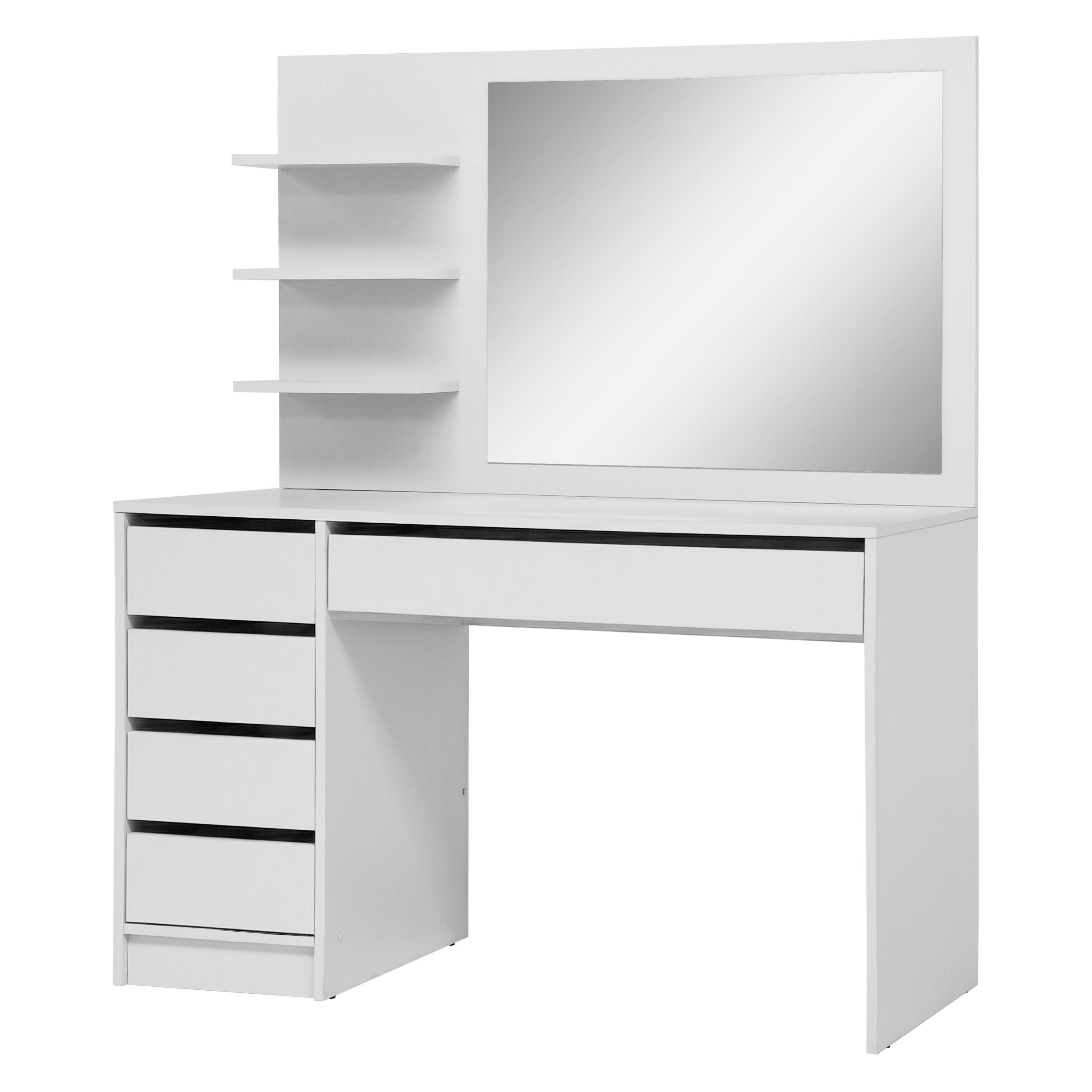 SCHMINKTISCH Malta mit 5 Schubladen, mit Spiegel, grifflos, Weiß - Weiß, Holzwerkstoff (120/145.5/57cm) - Beautysofa