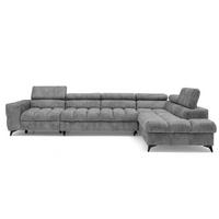 ECKSOFA PUDDING MAXI L Rechts mit Schlaffunktion 125x195 Velours Grau - Schwarz/Grau, Holz/Textil (203/350cm) - Muffo