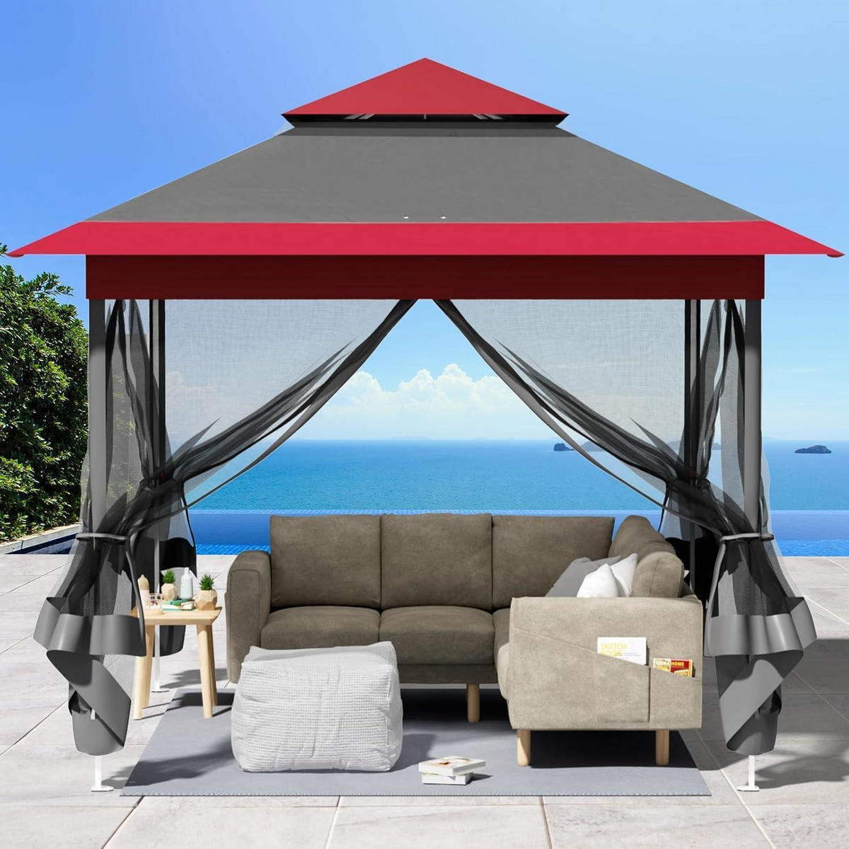 GARTENPAVILLON 3,3 x 3,3 m mit Moskitonetz und UV-Schutz - Multicolor, Metall (330/275/330cm)