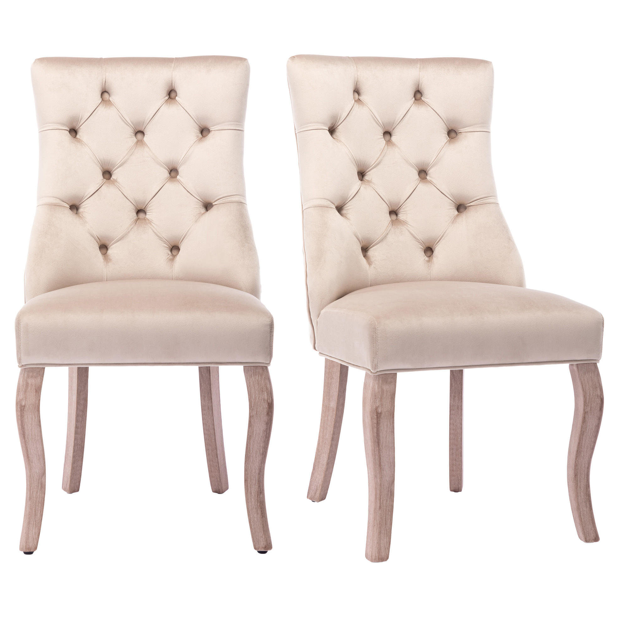 ESSZIMMERSTUHL 2er Set Samt Beige hohe Rückenlehne Massivholz - Beige, Textil (51/97/47cm) - FLIEKS