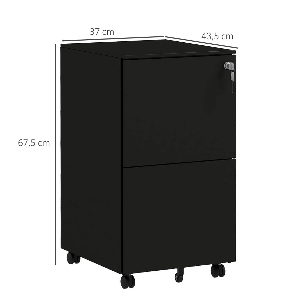 AKTENSCHRANK mit 2 Schubladen, Rollen, für A4 Akten, Dokumente, Stahl, Schwarz - Schwarz, Metall (43.5/67.5/37cm) - Vinsetto