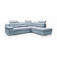ECKSOFA RISO Blau Velours-Stoff mit Schlaffunktion - Blau, Holz (280/230cm) - MASSENO