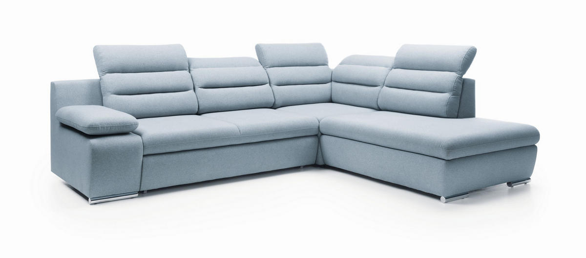 ECKSOFA RISO Blau Velours-Stoff mit Schlaffunktion - Blau, Holz (280/230cm) - MASSENO