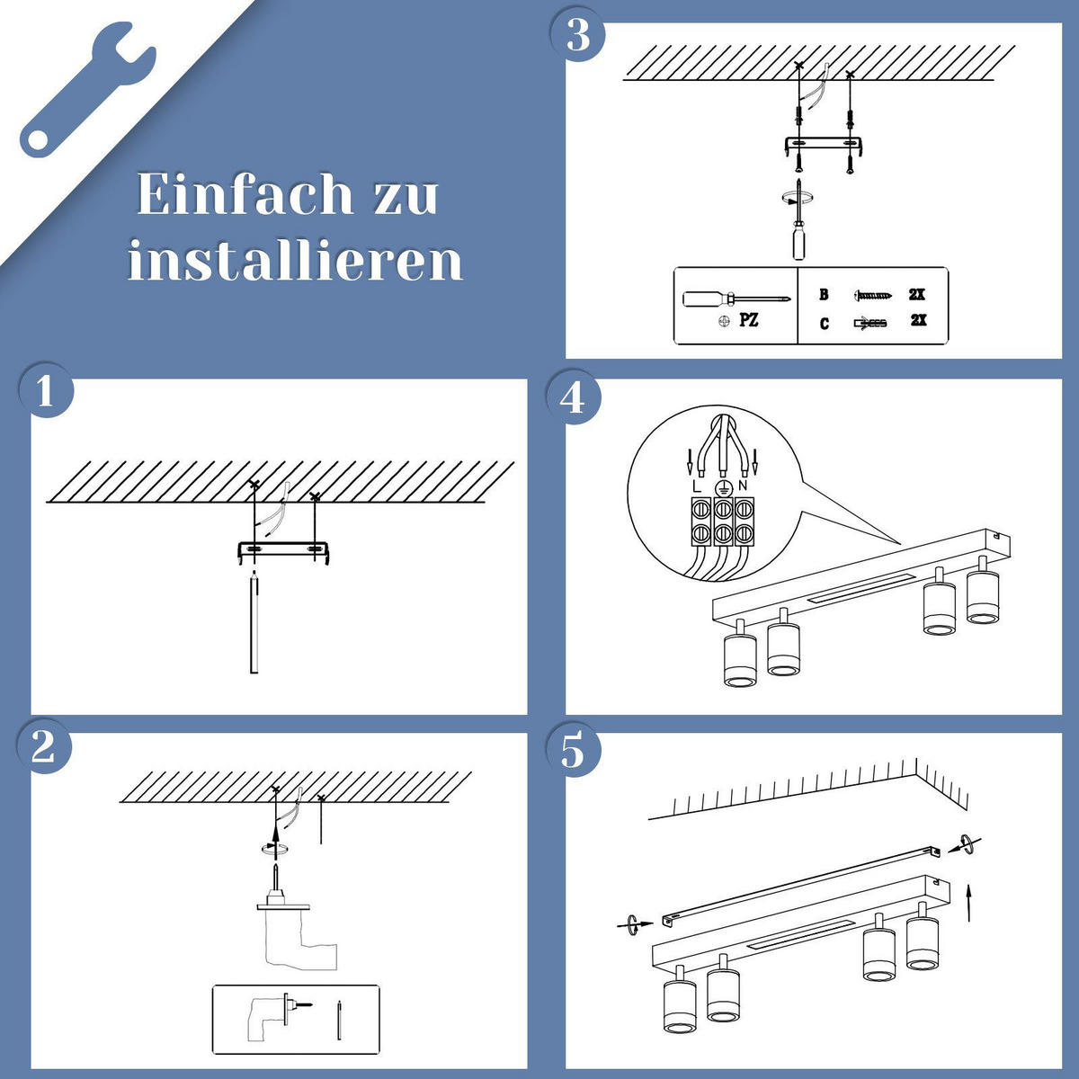 DECKENLEUCHTE Boden 4-flammig 110/5/15 cm - Weiß, Kunststoff (110/5/15cm) - Nettlife