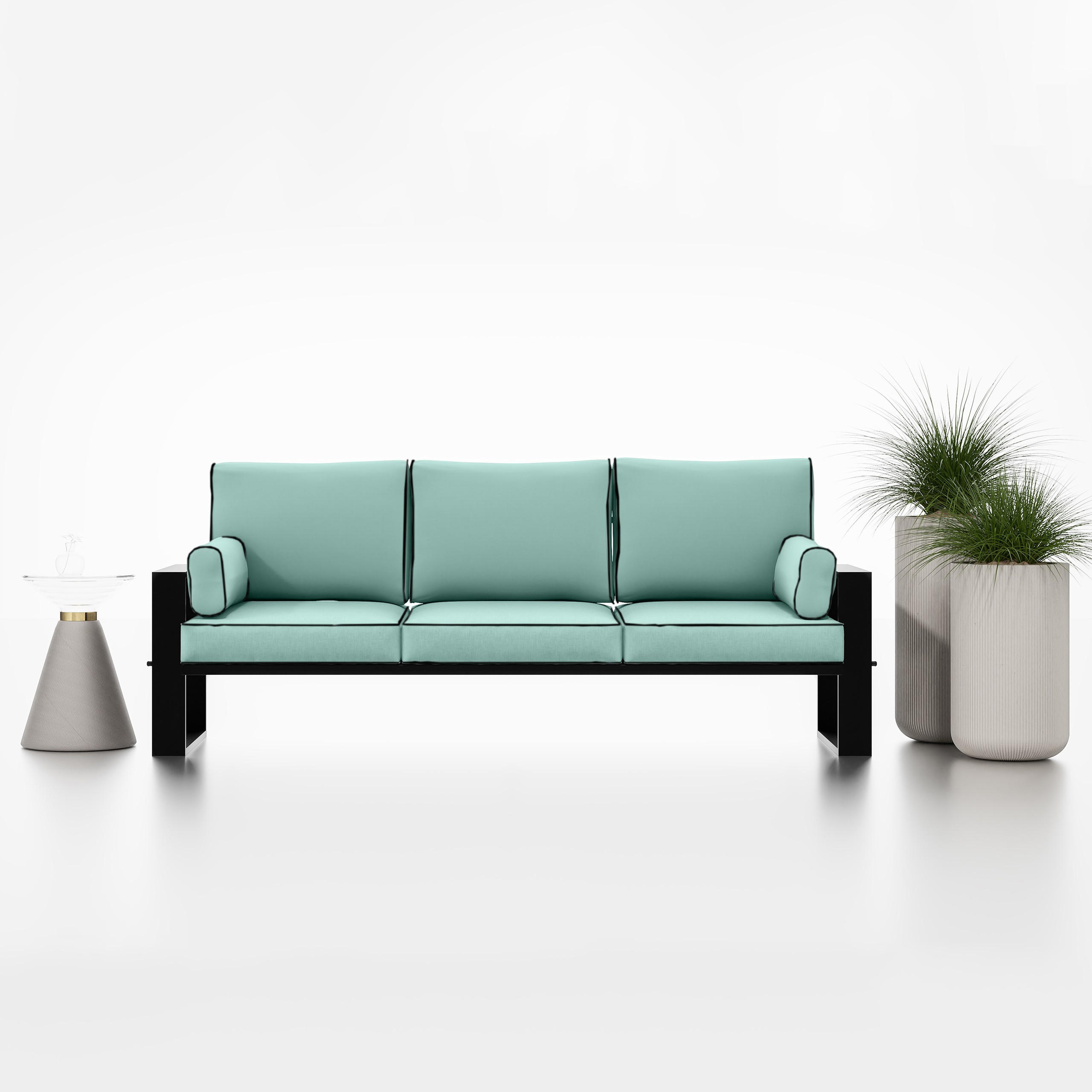 GARTENSOFA Türkis, Schwarze Metallbeine, 3-Sitzer - Türkis, Holzwerkstoff/Metall (215/90/87cm) - Bettso