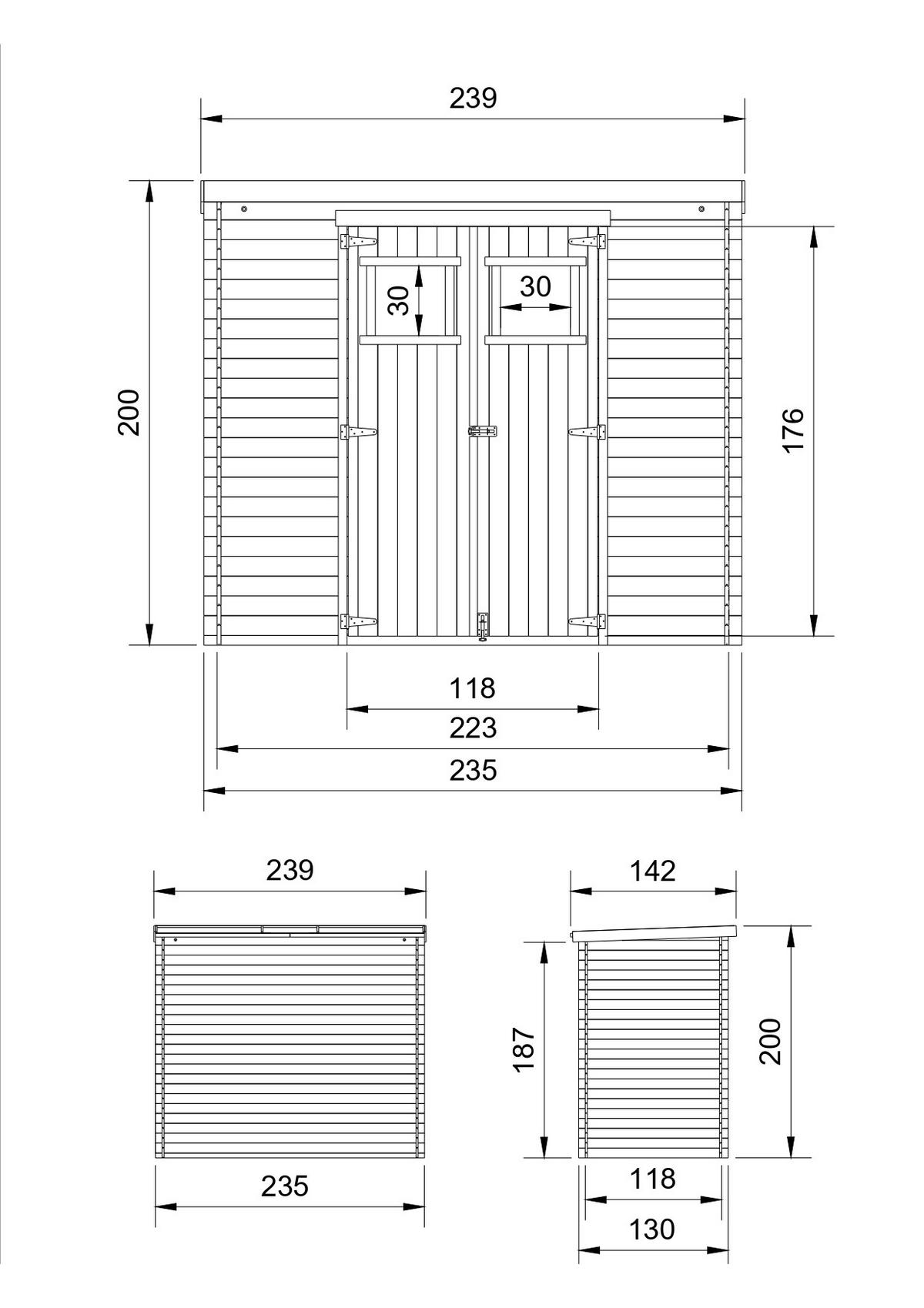 HOLZ-GARTHENHAUS - B239xL142xH200 cm/ 2,63 m2 - M310 - Beige, Holz (239/200/142cm) - Timbela